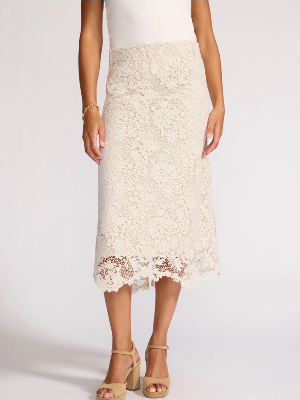Brochu Walker NWT The Mara Lace Skirt Custom Baroque Floral Midi in Stone M